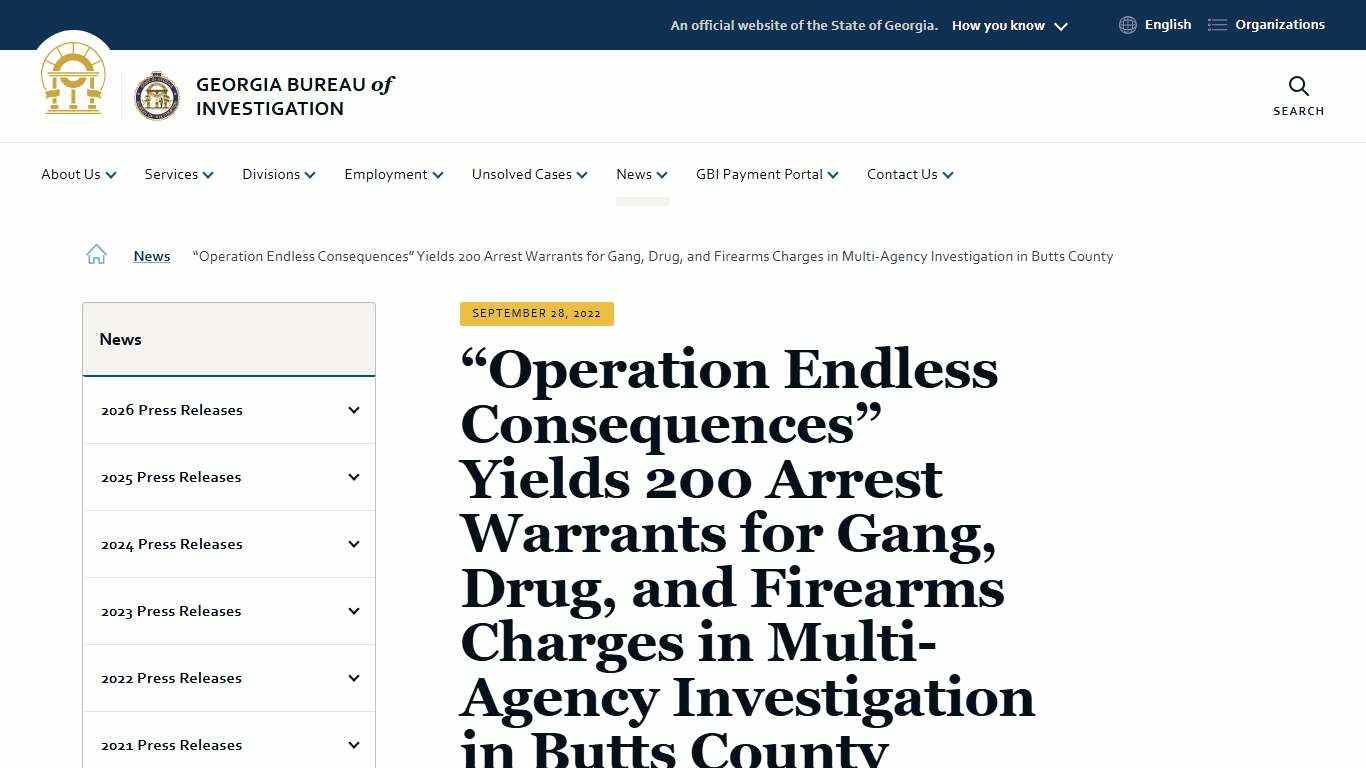 “Operation Endless Consequences” Yields 200 Arrest Warrants for Gang, Drug, and Firearms Charges in Multi-Agency Investigation in Butts County Georgia Bureau of Investigation